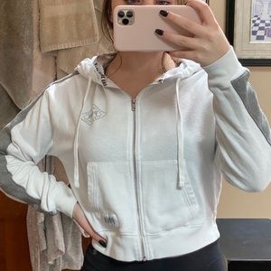 white and grey vs pink zip up hoodie